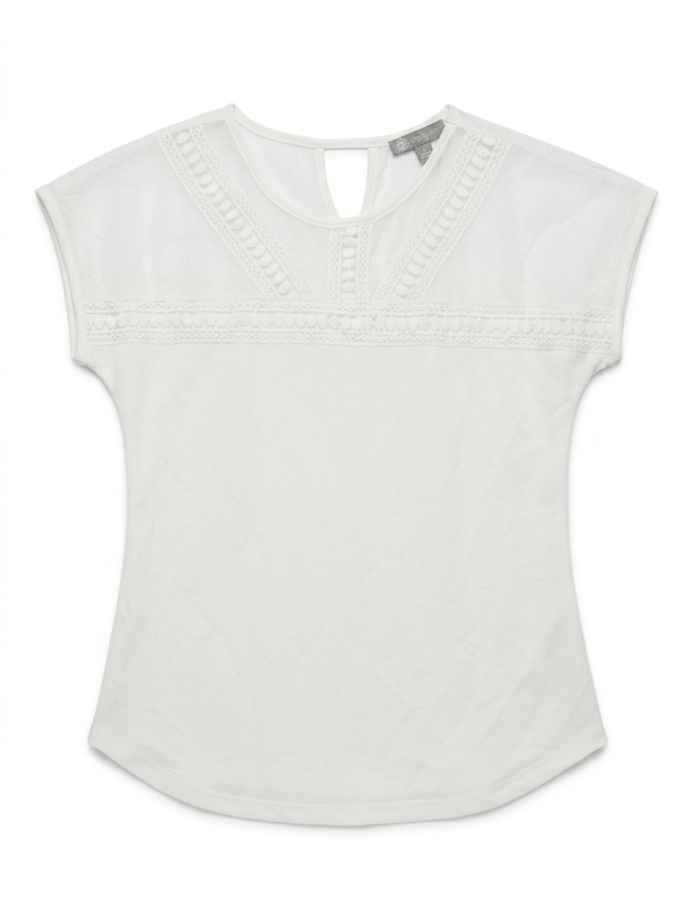 Daisy Fuentes white lace blouse with embroidered trim, size S